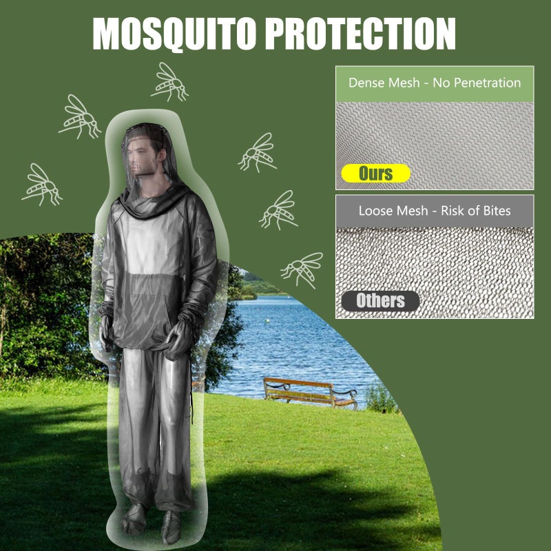 HOMEYA Bug Jacket S/M, Anti Mosquito Netting Suit with Zipper on Hood Ultra-fine Mesh Pants Mitt Socks with Free Carry Pouch for Protecting Hunting Fishing Men Women - Image 2